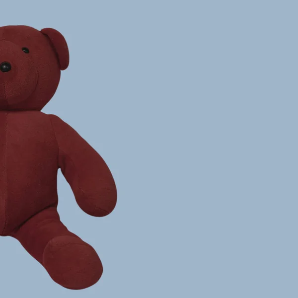 Teddy Red Bear Place Text Blue Background Concept Toys Children — Fotografia de Stock