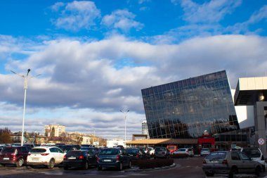 Zhytomyr, Ukraine, January 16, 2022: parking with a number of cars near the shopping center. Parking near the shopping center.