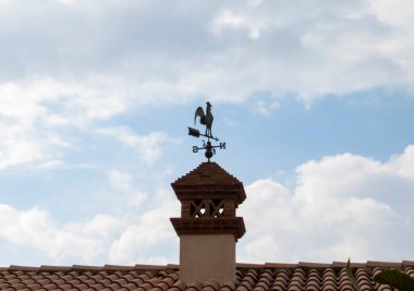 Çatıda bir horoz şeklinde rüzgar gülü. Doğunun nerede, batının nerede olduğunu gösterir