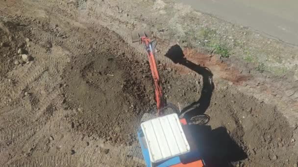 Trattore Escavatore Funziona Vista Dall Alto Verso Basso Tecnica Macchina — Video Stock