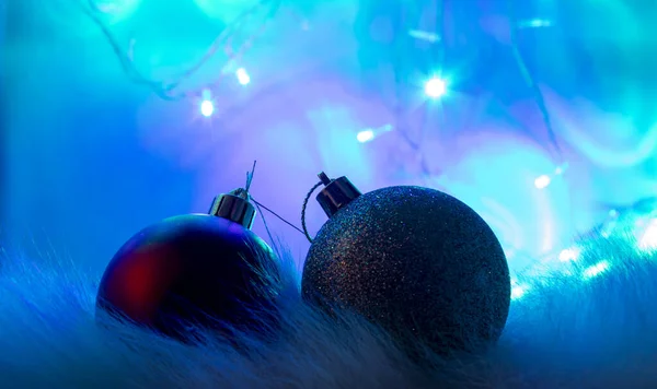 Noel Ampulleri Altın Kızıl Balo Noel Süslemesi Turkuaz Mavi Arka — Stok fotoğraf