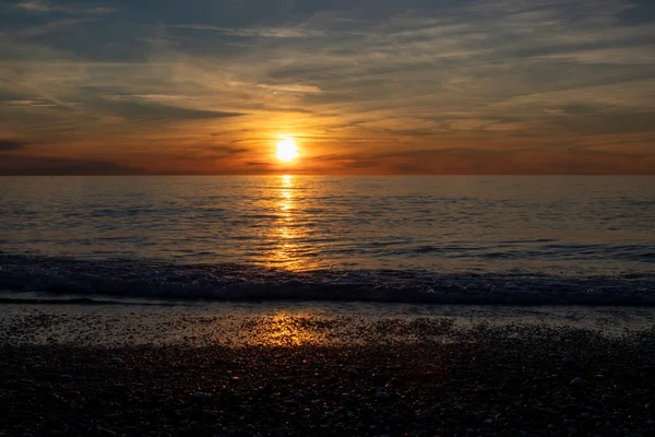 Sea Waves Sunset Landscape Sulla Spiaggia Spiaggia Calabria Italia Tramonto — Foto Stock