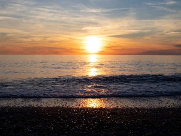 Sea Waves Sunset Paisaje Playa Playa Calabria Italia Atardecer Puesta — Foto de Stock