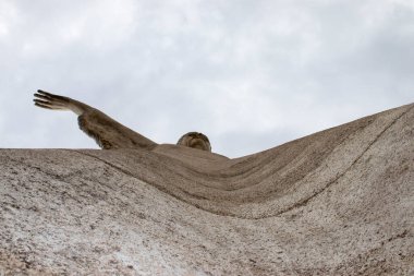 Maratea 'nın Kurtarıcısı İsa. Basilicata. İtalya 'da. San Biagio Dağı 'ndaki (Basilicata' daki Tyrhenian deniz kıyısındaki) Kurtarıcı İsa heykeline (Cristo Redentore) giden merdivenler.