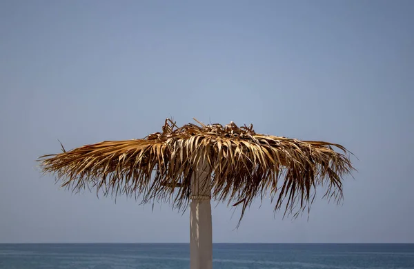 Beautiful Caribbean Beach Blue Sky Beach Umbrella Made Natural Palm — Stock Photo, Image