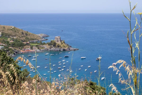 Calabria Talya Daki Ünlü Plajın Havadan Görüntüsü Yelkenli Gemilerin Limanı — Stok fotoğraf