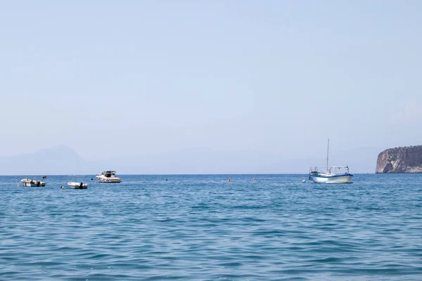 Boats Bay Calabria Italy Boats Beach Waiting Tourists — Foto de Stock