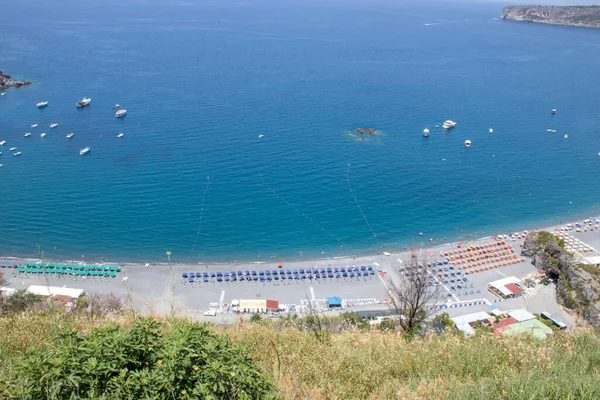 Aerial View Beautiful White Sand Beach Turquoise Sea Water Umbrellas — 图库照片