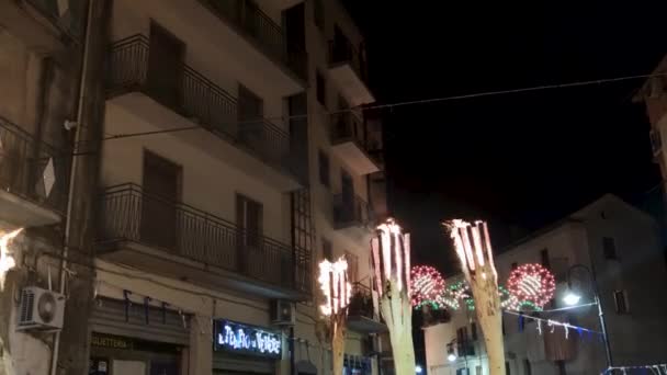 Torchlight Procession City Southern Italy Holiday Huge Torches Carved Solid — стокове відео