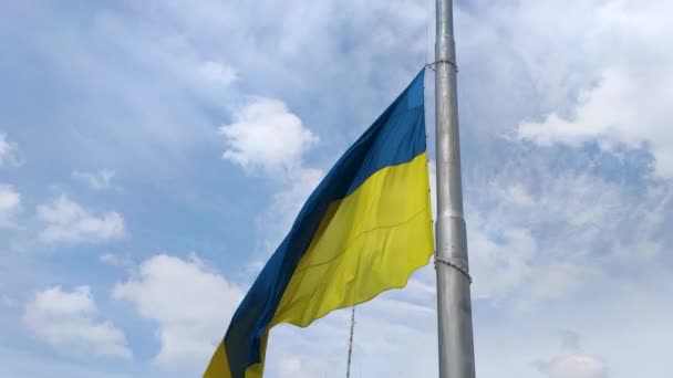 State Flag Ukraine Ukrainian Flag Flutters Wind Flag Ukraine Silk — Vídeo de Stock