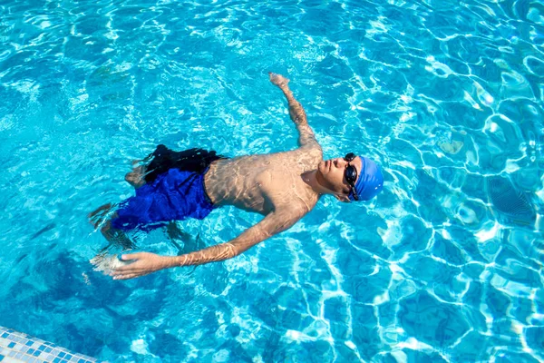 Boy Pool Resting Training Sports Swimmer Swimming Goggles Preparing Swimming — ストック写真