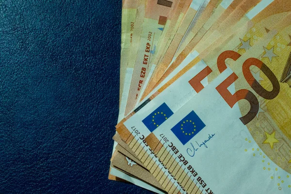 Euro Money Euro Cash Background Billets Euros Sur Fond Bleu — Photo