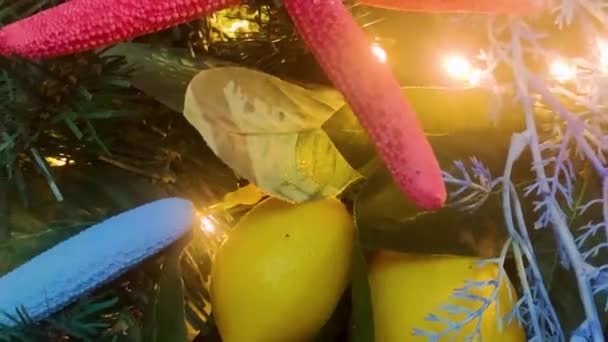 Ghirlanda Con Limoni Luci Vacanze Luci Sfondo — Video Stock