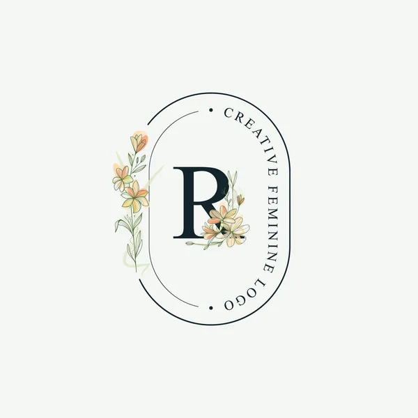 Initials letter R Wedding floral logos template, elegant hand-drawn modern minimal templates