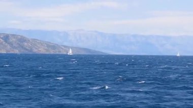 View of the mountain Biokovo in Croatia from a moving ship in the Adriatic Sea