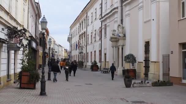 Gente Cammina Lungo Kiraly Street Nella Città Pecs Ungheria — Video Stock