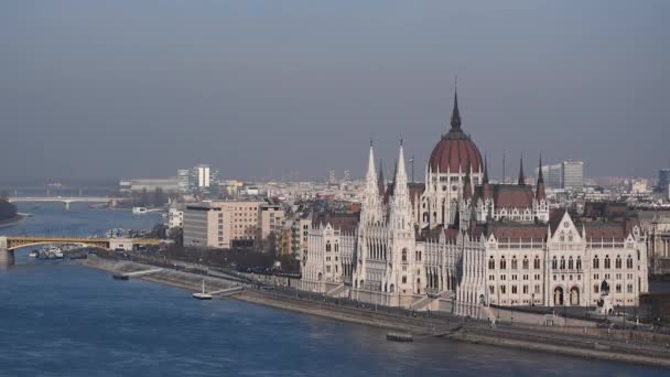 Bâtiment Parlement Sur Rive Danube Budapest Hongrie — Video