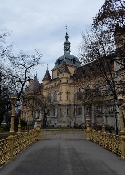 Burg Vajdahunyad Budapest Ungarn Einem Bewölkten Tag — Stockfoto