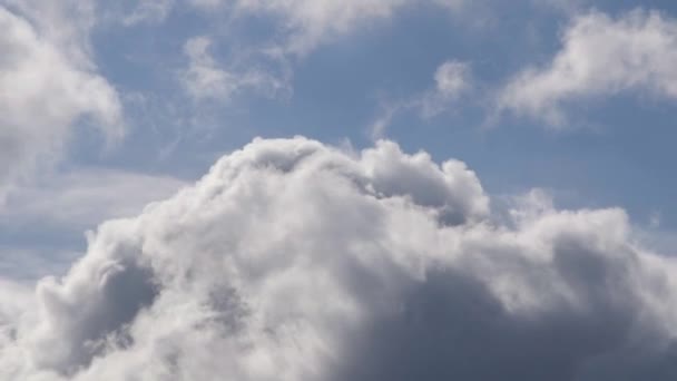 Flauschige Weiße Wirbelwolken Ziehen Über Den Blauen Himmel — Stockvideo