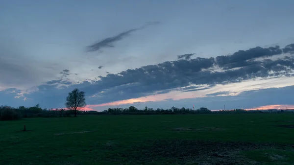 Pasture Dusk Clouds Sky Rural Landscape — Stock Photo, Image