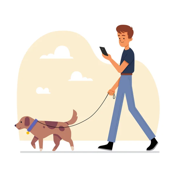 Man Walking His Dog — Stock Vector