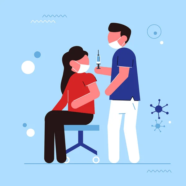 Doktor hastaya aşı enjekte ediyor.