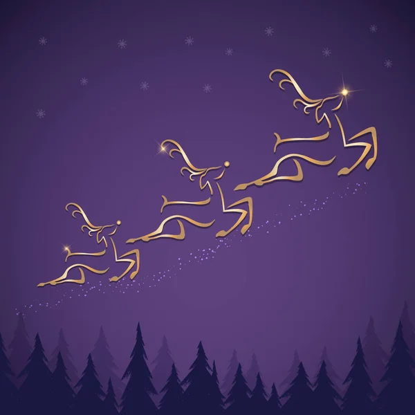 Gece gökyüzünde uçan 3 ren geyiği