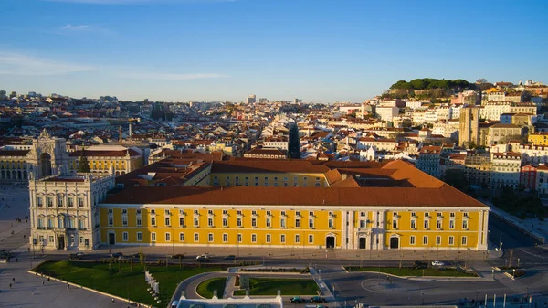 Vista Aérea Plaza Del Comercio Lisboa Portugal Puesta Sol Invierno — Foto de Stock