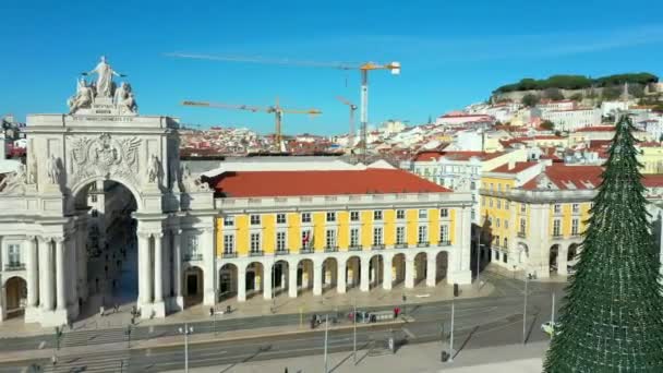 Portekiz Lizbon Daki Ticaret Meydanı Ndan Augusta Sokağı Kemeri Nin — Stok video