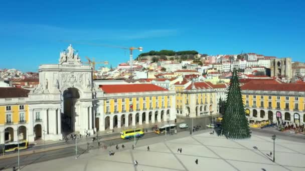 Vista Aérea Arco Rua Augusta Partir Praça Comércio Lisboa Portugal — Vídeo de Stock