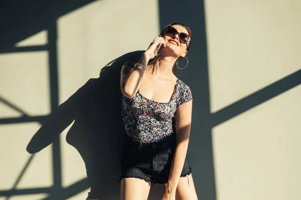 Sexy Girl Shorts Posing Wall — Stock Photo, Image