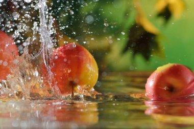 Elmalar su damlacıklarında.