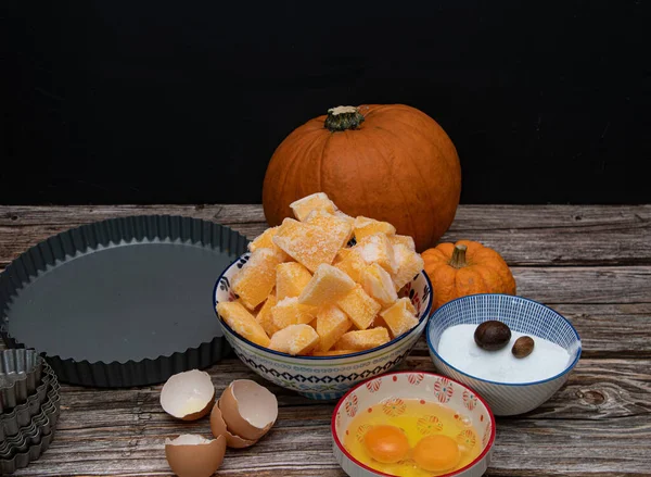 Fresh Ingredient Pumpkin Pies Thanks Giving Harvest Halloween — Stock Photo, Image