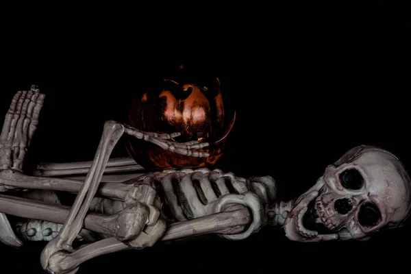 Scary Halloween Skeleton Pumpkin Pirate — Stock Photo, Image