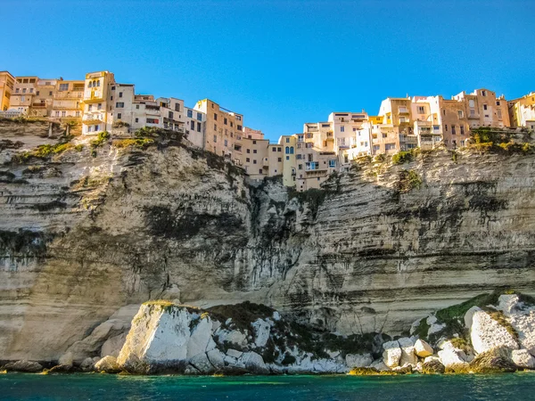 Corsica, France, skyline of Bonifacio from the sea — Stock Photo, Image