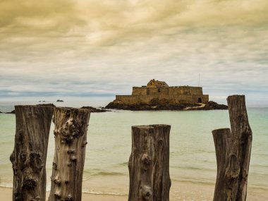 Saint Malo, impressive view of Fort National tidal island, Brittany, France