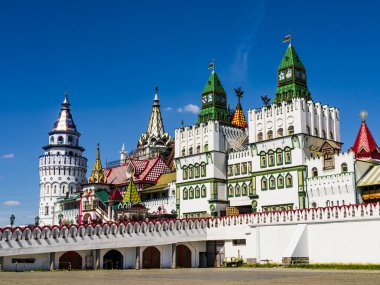 Colored architectures of Izmailovsky Kremlin, famous for its souvenirs market, Moscow, Russia