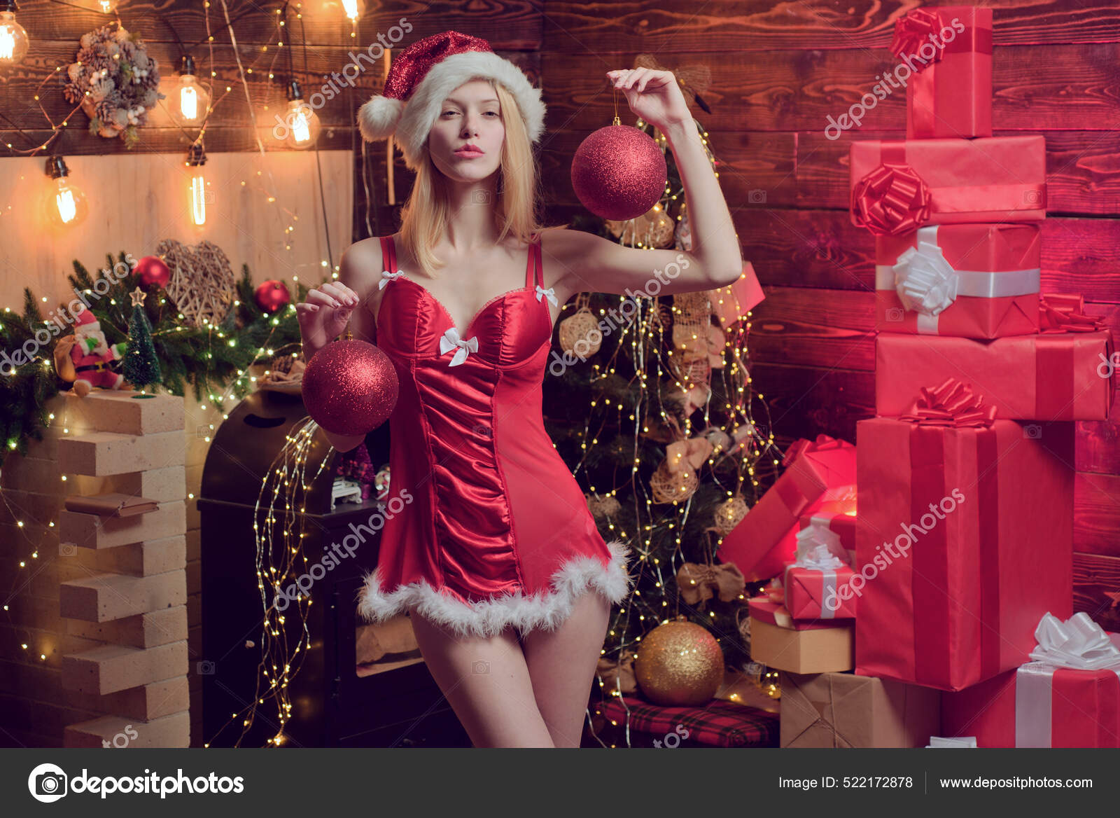 girls lingerie christmas party Stock Photo