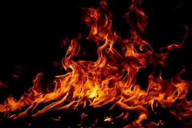 Alevler. Siyah arka planda yanan ışıklar. Siyah arka planda yangın alevleri. Soyut yangın alevi arkaplanı.