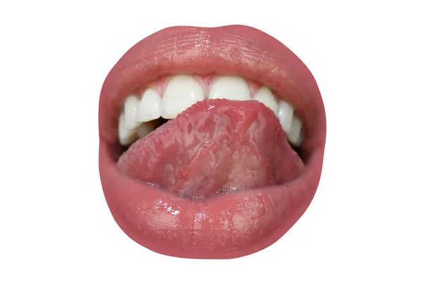 Sexy likken lippen, open mond met rode vrouwelijke lippen en tong pictogram. — Stockfoto