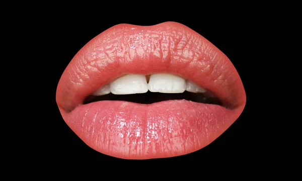 Open mouth with macro red female lips isolated icon. — Stock Photo, Image