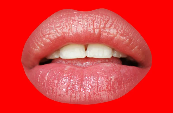 Seksi kadın dudakları. Makro, seksi, şehvetli kadınların ağzını kapatın.. — Stok fotoğraf
