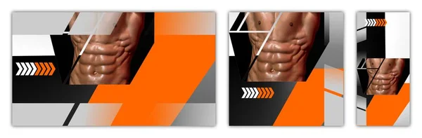 Vzor šablony, pro tisk banneru, web. Sada šablon brožury záhlaví obálky. Horizontální a vertikální leták, čtvercový design. Velikost pro mobilní app banner pro fitness trenéra tělocvičny instruktora, sportovní klub. — Stock fotografie