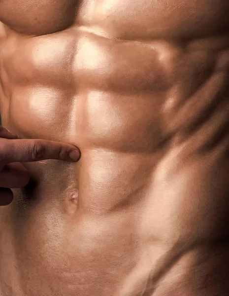 Έξι κοιλιακοί μύες από κοντά. Banner πρότυπα με μυϊκό άνδρα, μυϊκό κορμό, εξάδα μυών. — Φωτογραφία Αρχείου