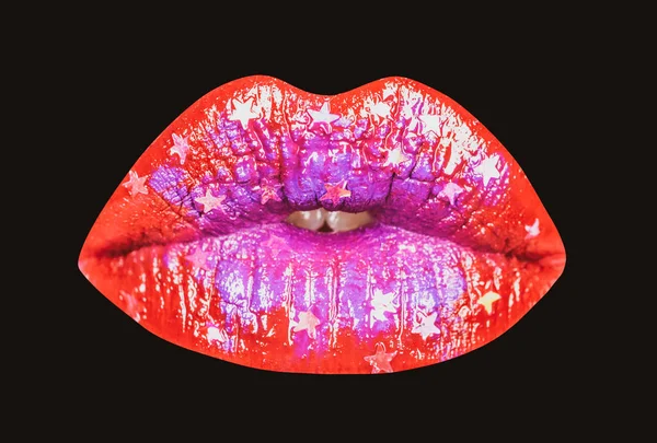 Läppar. Kosmetika utgör reklam. Vackra kvinnliga perfekta röda läppar. — Stockfoto