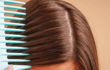 Sorunlu saçı kapat. Makro saç bakımı ve saç dökülmesi konsepti.