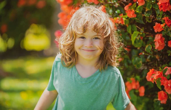 Детский портрет, крупным планом голова милого ребенка в летнем природном парке. — стоковое фото