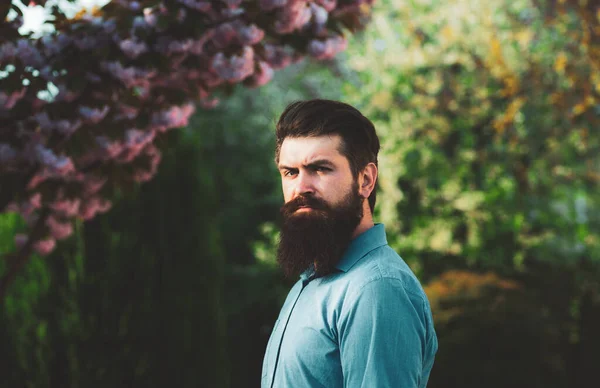 Modelo masculino bonito - bigode de barba e penteado loiro usa camisa casual. Hora da Primavera . — Fotografia de Stock