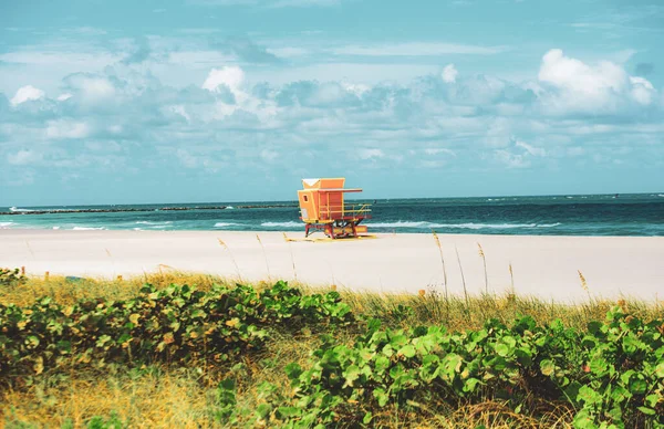 Záchranářská věž Miami Beach, Florida. Písečná tropická scéna. — Stock fotografie