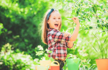 Kız gücü. Çocuklarla bahçıvanlık. Çiftlik arazisindeki çocuk portresi. Bahar tarlasında patatesle çalışan şirin bir çiftçi..